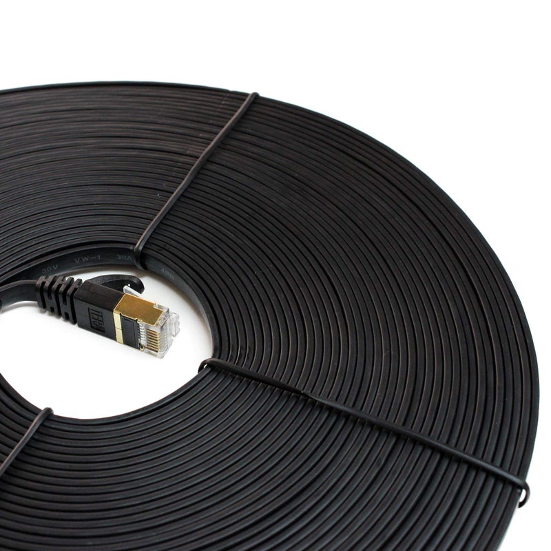 Tera Grand - 50FT - CAT7 10 Gigabit Ethernet Ultra Flat Patch Cable for Modem Router LAN Network, Gold Plated Shielded RJ45 Connectors, Faster Than CAT6a CAT6 CAT5e, Black - Image 3